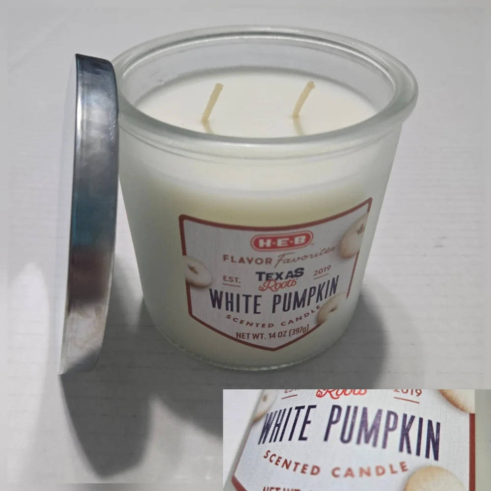HEB Texas Roots WHITE PUMPKIN Candle 2 Wick Candle NEW